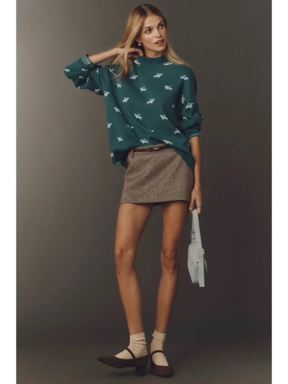 Anthropologie Maeve CARYS Mock Neck Sweater Womens Medium Dachshund Dog Green -M - Picture 3 of 7
